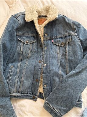 Levi's Blue Denim Sherpa Jacket with Cream Lining